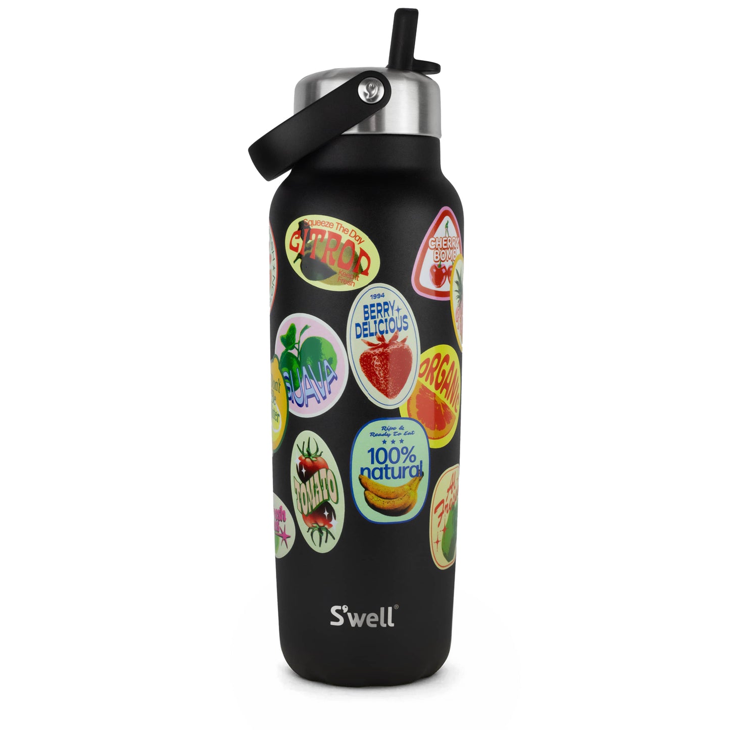 explorer-with-flip-straw-lid-40oz-k4 01_Swell_Fruit_Stand_Stamp_Pattern_Onyx_Black_Front.jpg